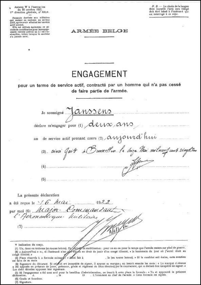 02. Georges Janssens - Dienstneming voor 2 jaar op 16 mei 1922